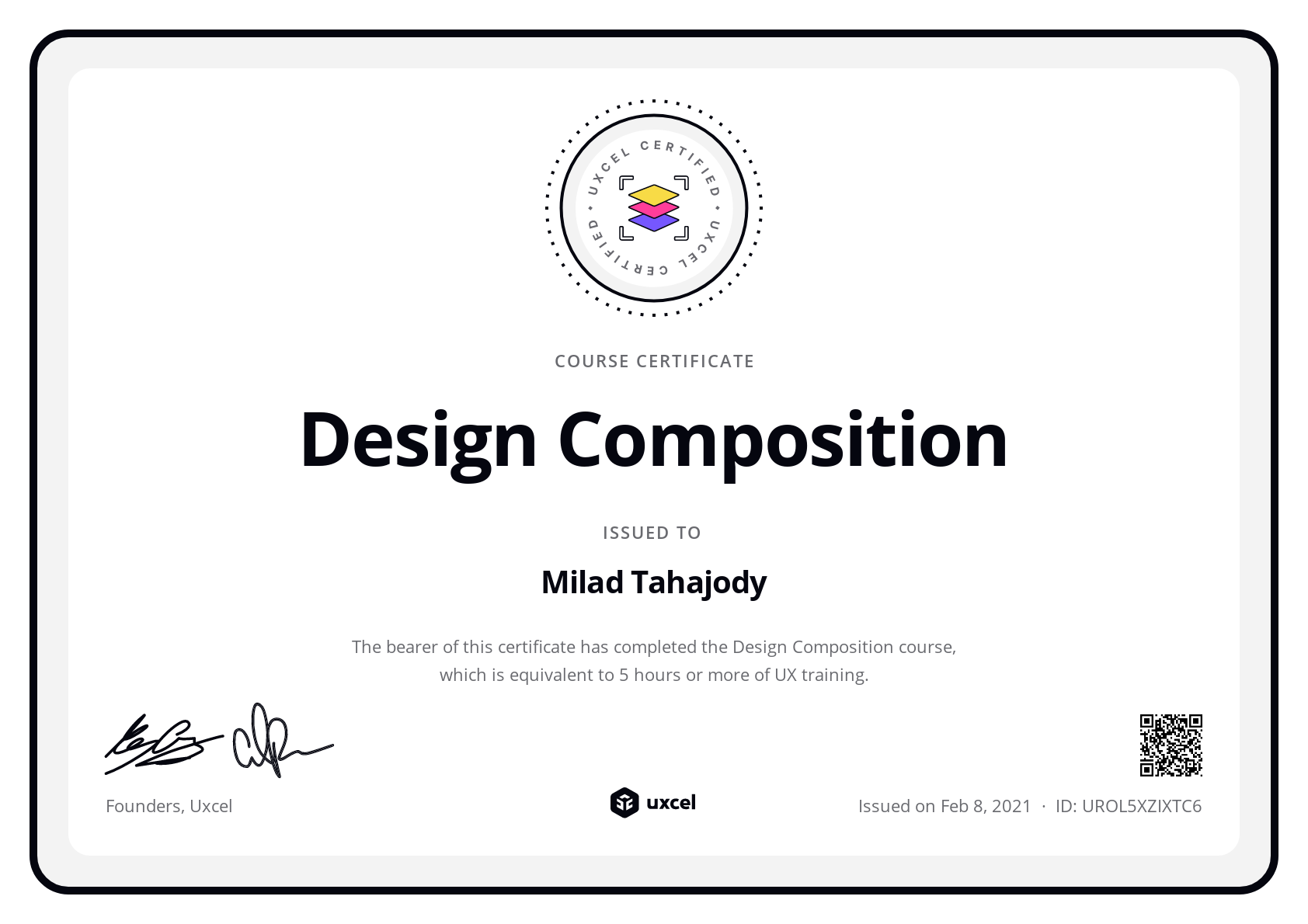 Milad Tahajody's certificate